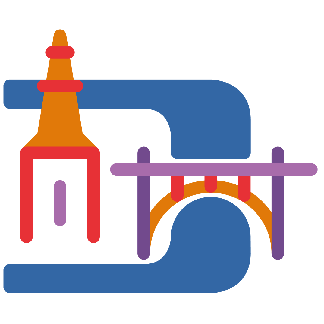 Icon Förderbereich Lebensraum Stadt Bern in Form der Aare mit Gebäuden