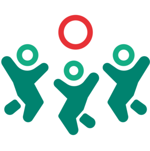 Icon Förderbereich Sport in Form von 3 Personen mit einem Spielball