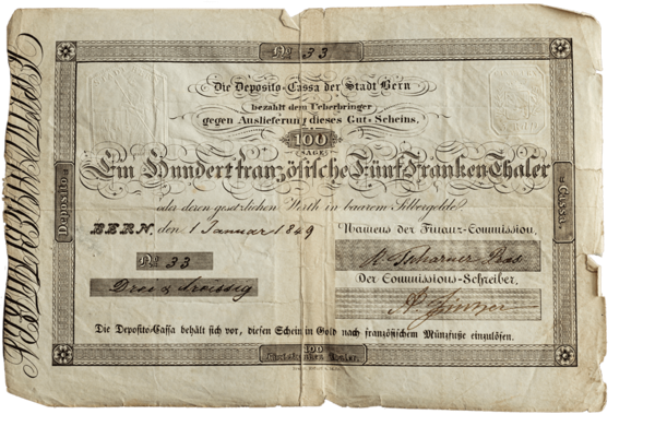 Erste Banknote der Schweiz (von der DC Bank)