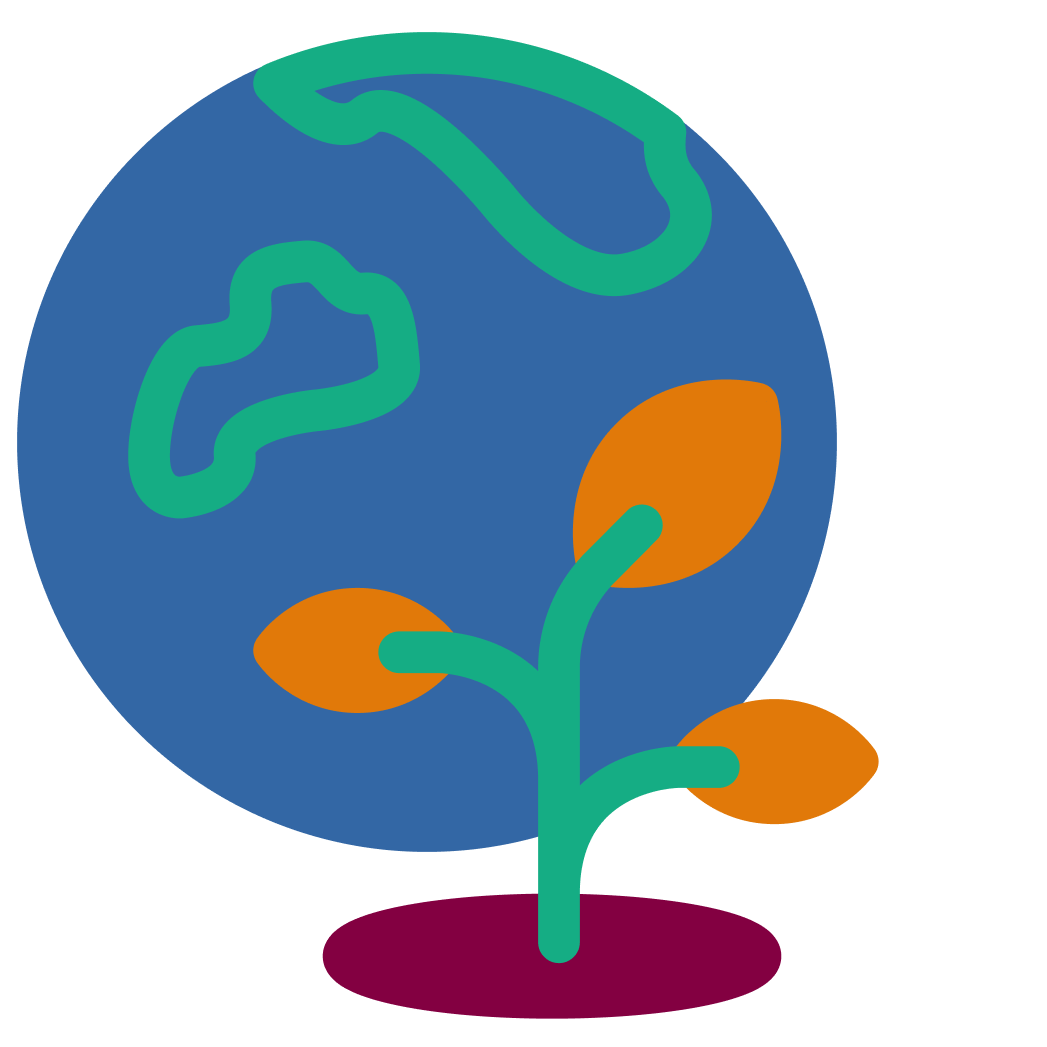 Icon Förderbereich Natur und Umwelt in Form einer Weltkugel und einer Pflanze