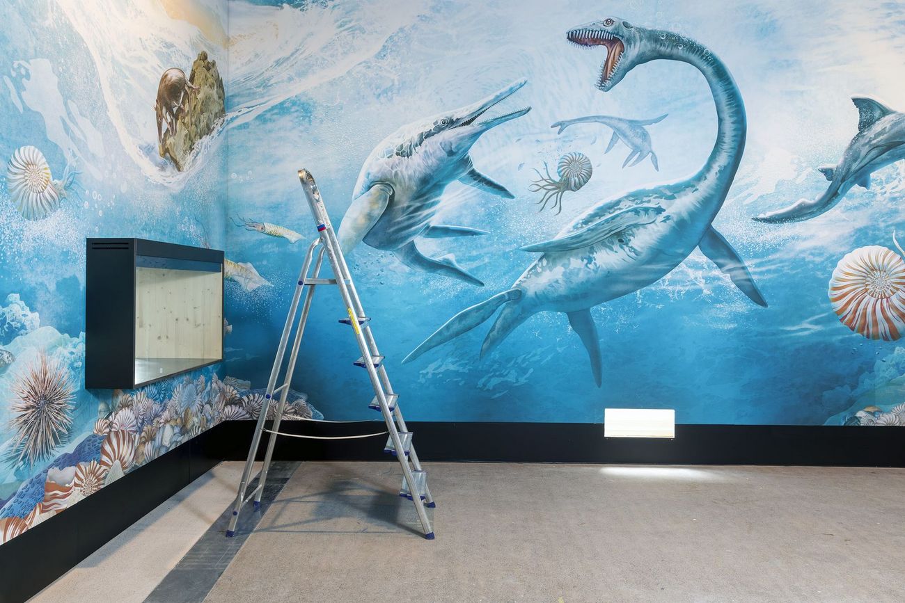 Bild eines Raumes der neuen Dauerausstellung im Aufbau