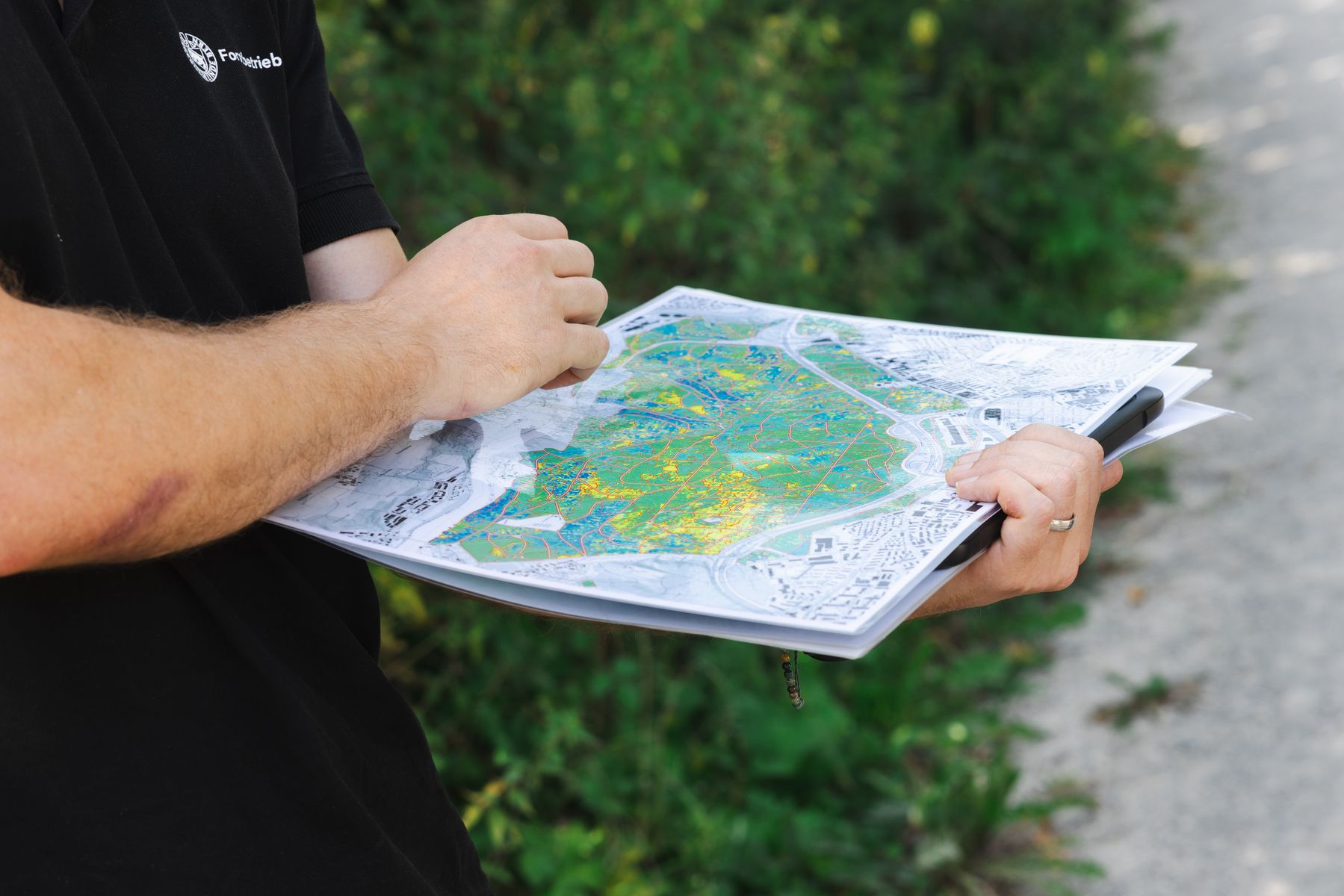 Zwei Händer, welche eine Karte des Waldes halten